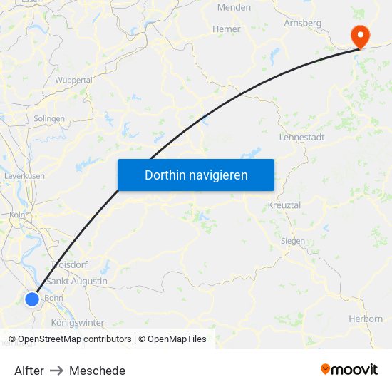 Alfter to Meschede map