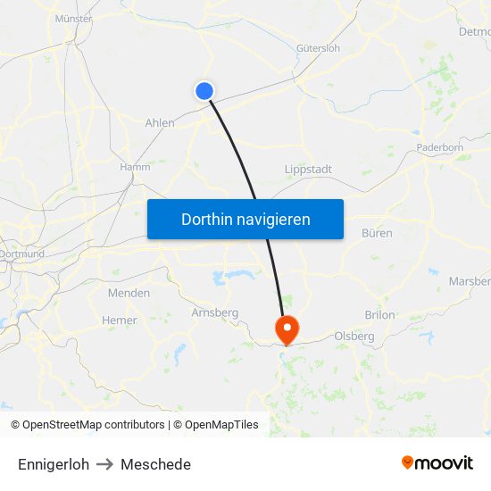 Ennigerloh to Meschede map