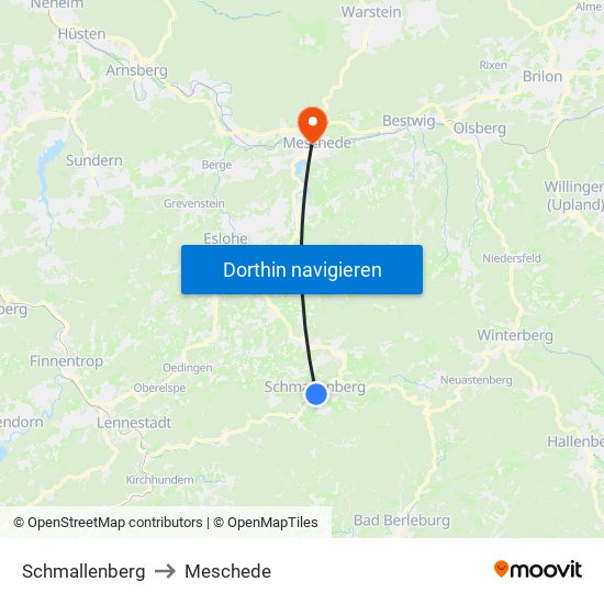 Schmallenberg to Meschede map