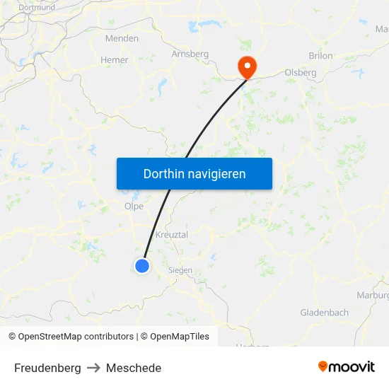 Freudenberg to Meschede map