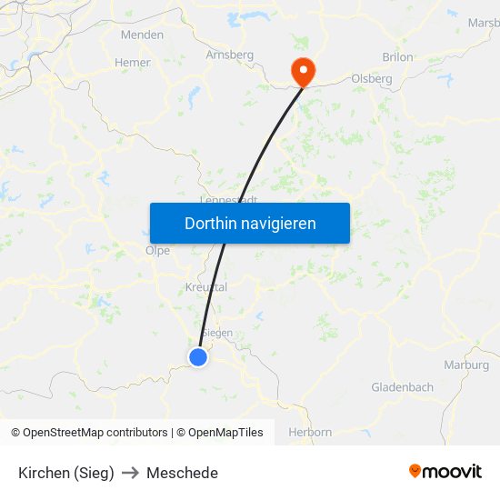 Kirchen (Sieg) to Meschede map