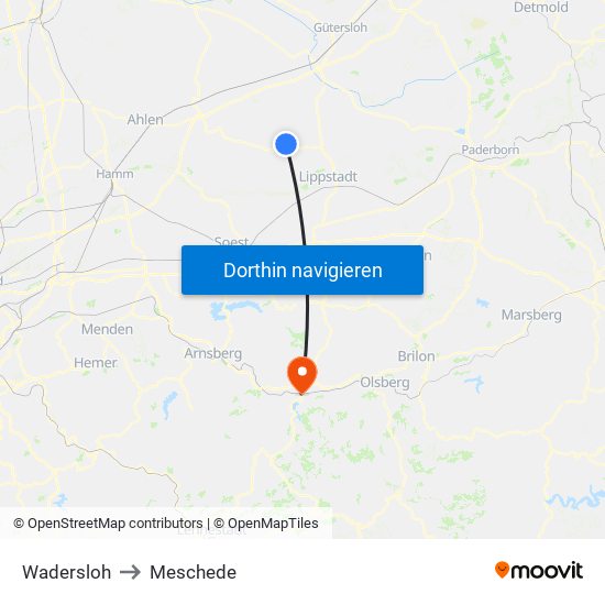 Wadersloh to Meschede map