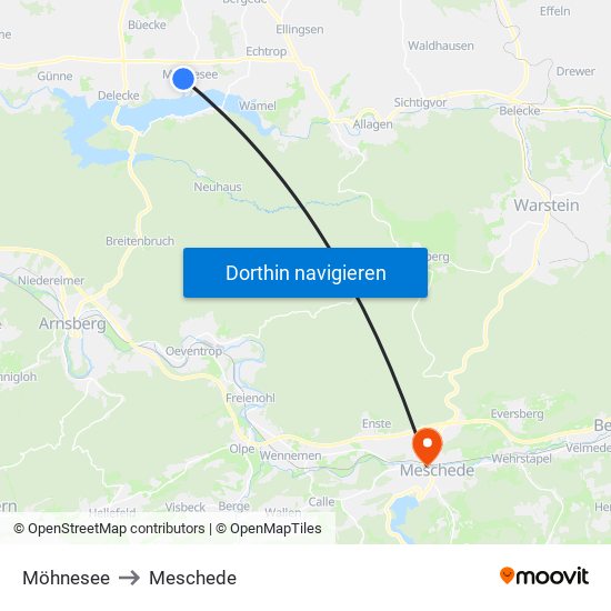 Möhnesee to Meschede map