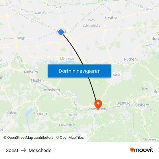 Soest to Meschede map