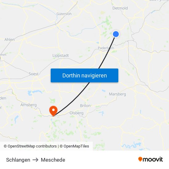 Schlangen to Meschede map