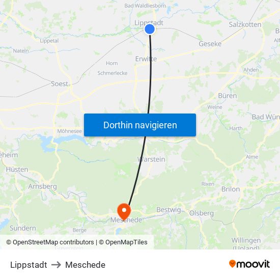 Lippstadt to Meschede map