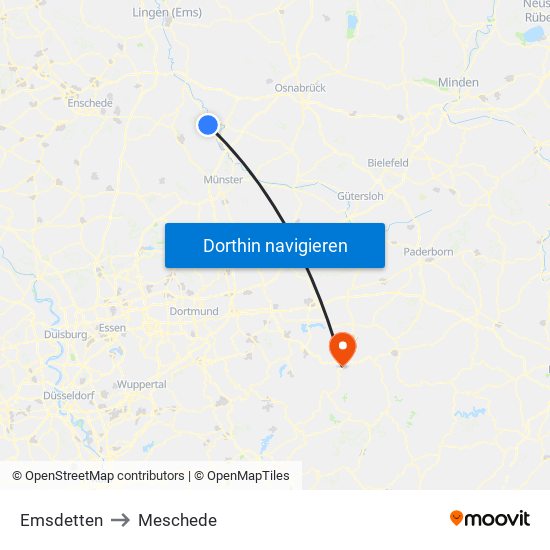 Emsdetten to Meschede map