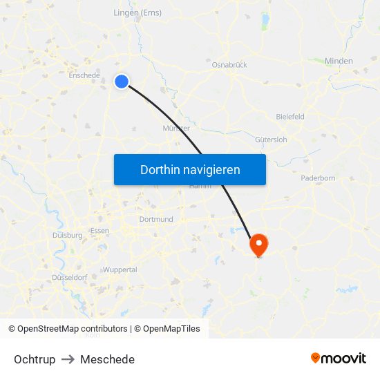 Ochtrup to Meschede map