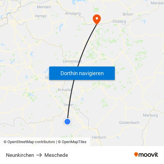 Neunkirchen to Meschede map