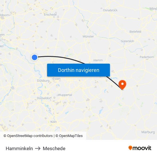 Hamminkeln to Meschede map