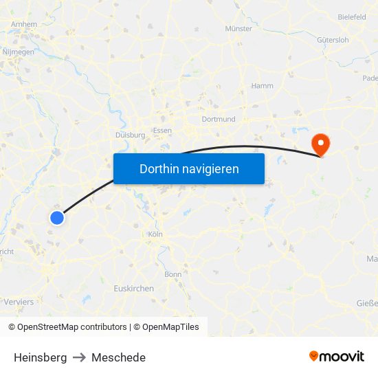 Heinsberg to Meschede map
