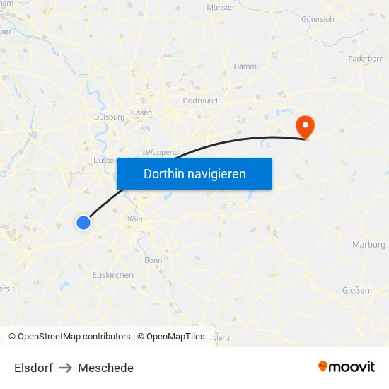 Elsdorf to Meschede map