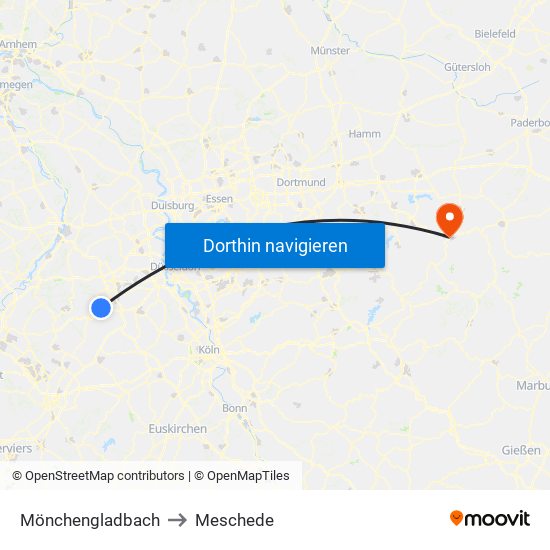 Mönchengladbach to Meschede map