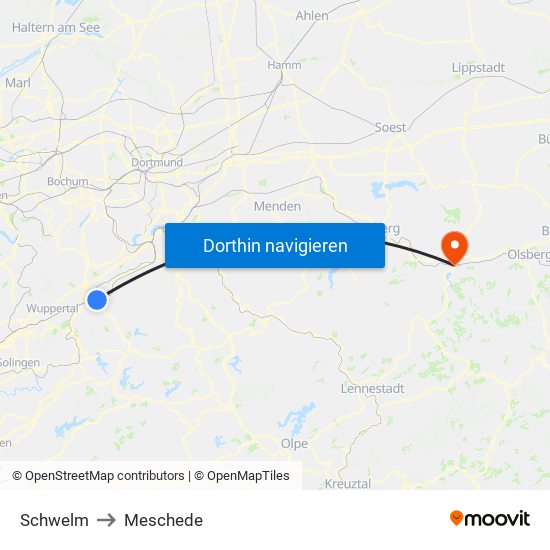 Schwelm to Meschede map
