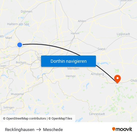 Recklinghausen to Meschede map