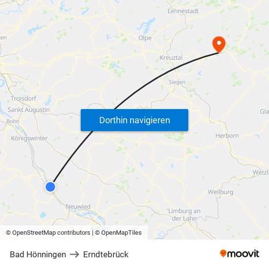 Bad Hönningen to Erndtebrück map