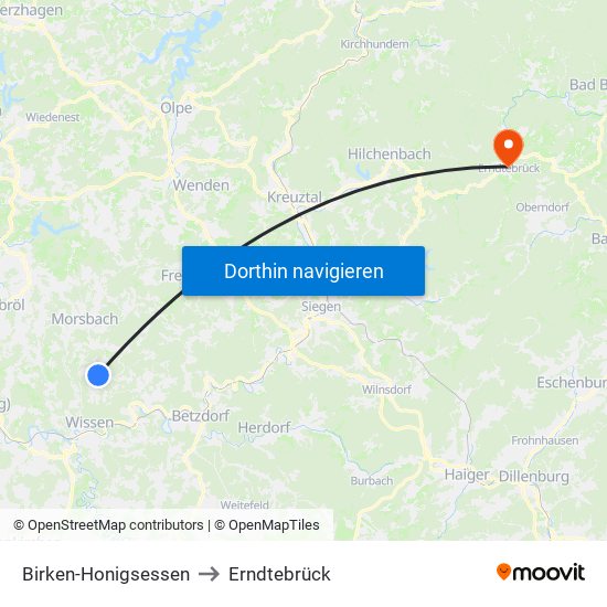 Birken-Honigsessen to Erndtebrück map