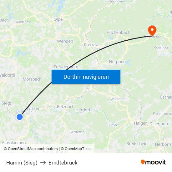 Hamm (Sieg) to Erndtebrück map