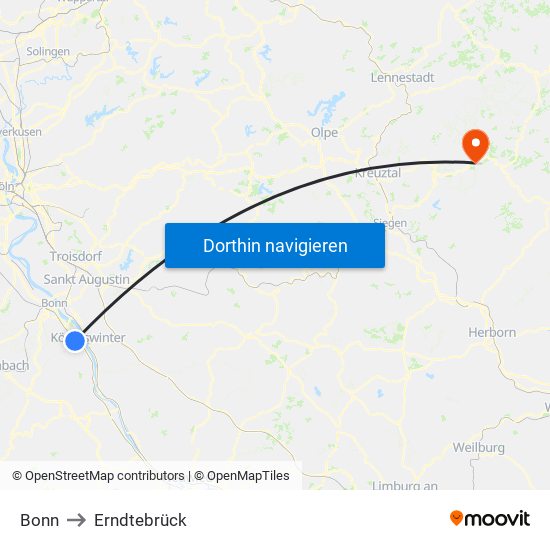 Bonn to Erndtebrück map