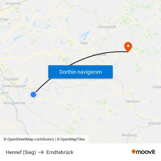 Hennef (Sieg) to Erndtebrück map