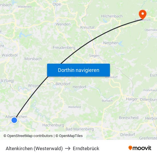 Altenkirchen (Westerwald) to Erndtebrück map