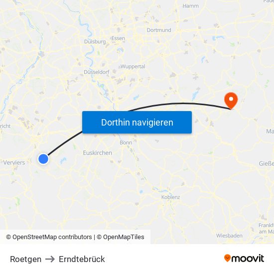 Roetgen to Erndtebrück map