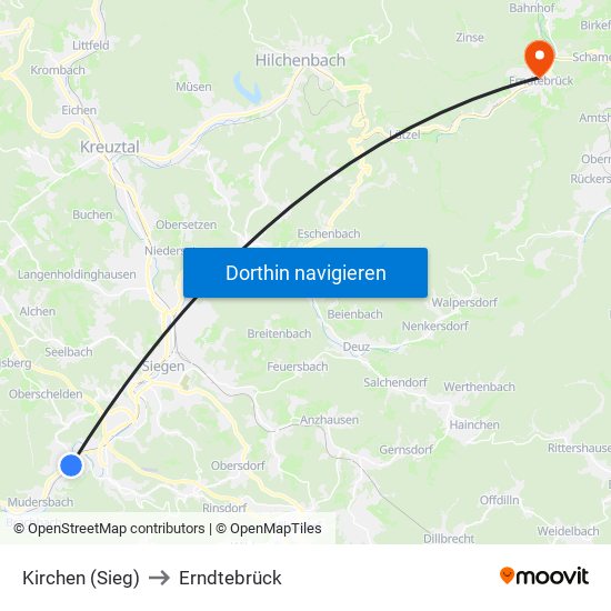 Kirchen (Sieg) to Erndtebrück map