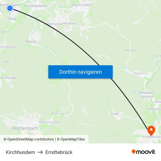 Kirchhundem to Erndtebrück map