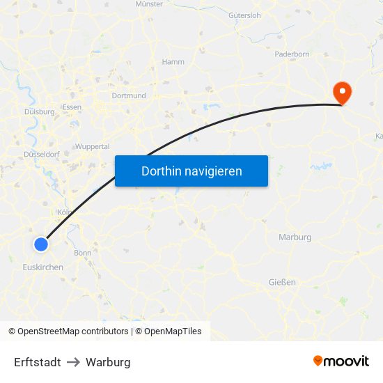 Erftstadt to Warburg map