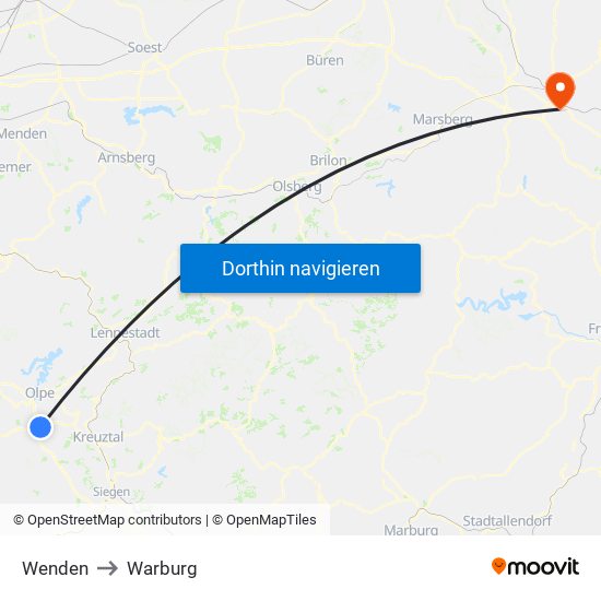 Wenden to Warburg map