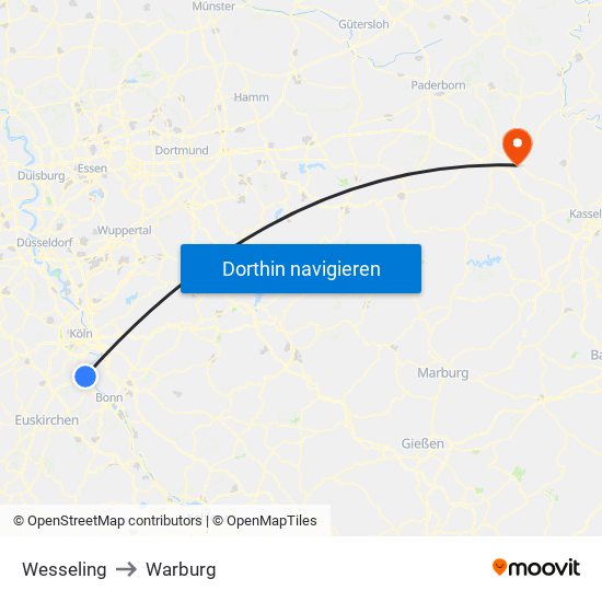 Wesseling to Warburg map