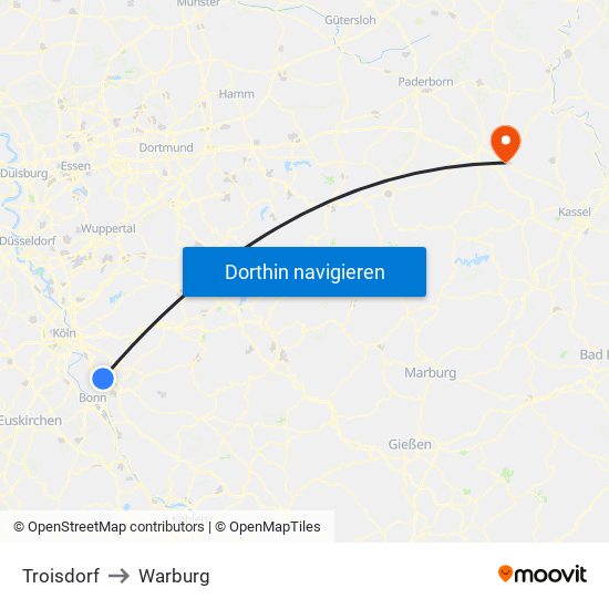 Troisdorf to Warburg map