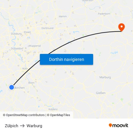 Zülpich to Warburg map