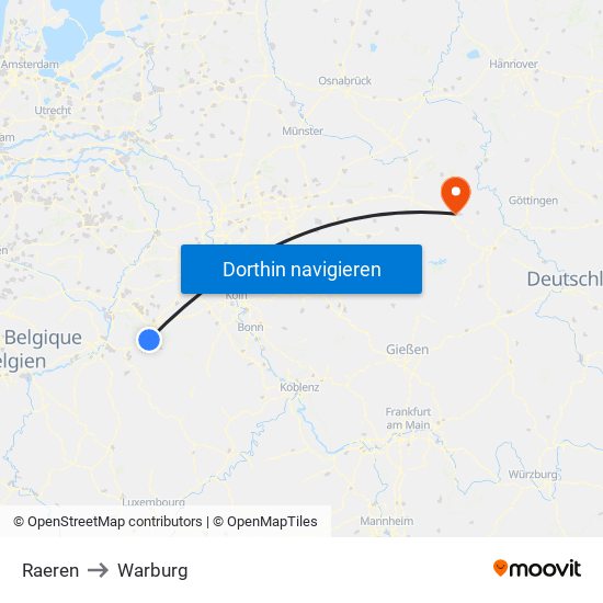 Raeren to Warburg map