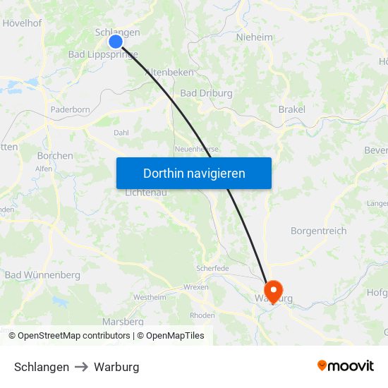Schlangen to Warburg map