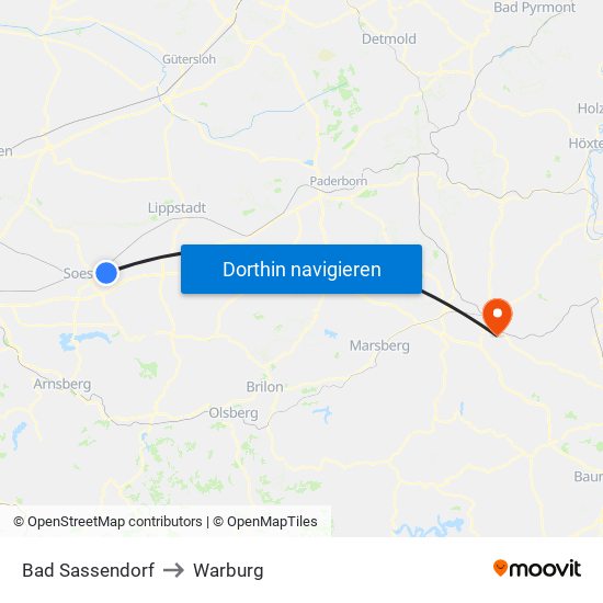 Bad Sassendorf to Warburg map