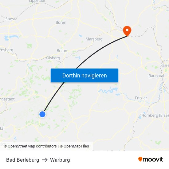 Bad Berleburg to Warburg map