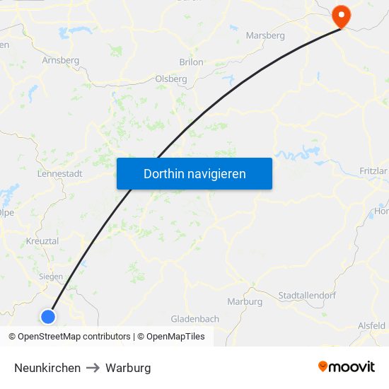 Neunkirchen to Warburg map