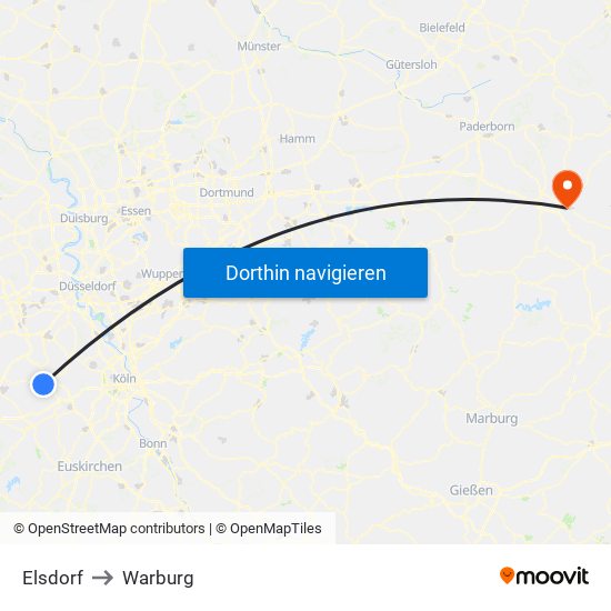 Elsdorf to Warburg map