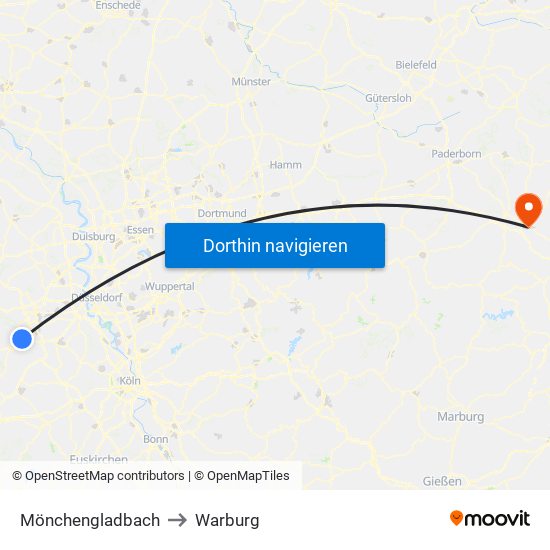 Mönchengladbach to Warburg map