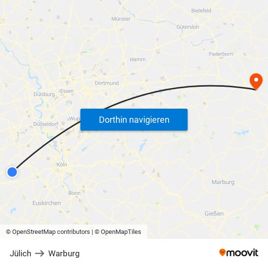 Jülich to Warburg map