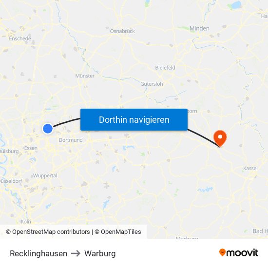 Recklinghausen to Warburg map