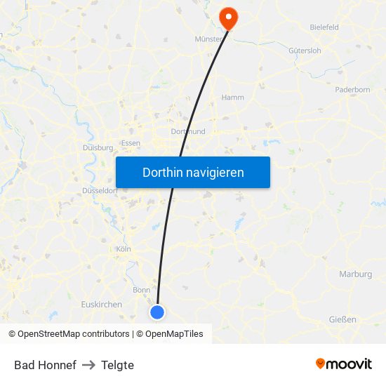 Bad Honnef to Telgte map