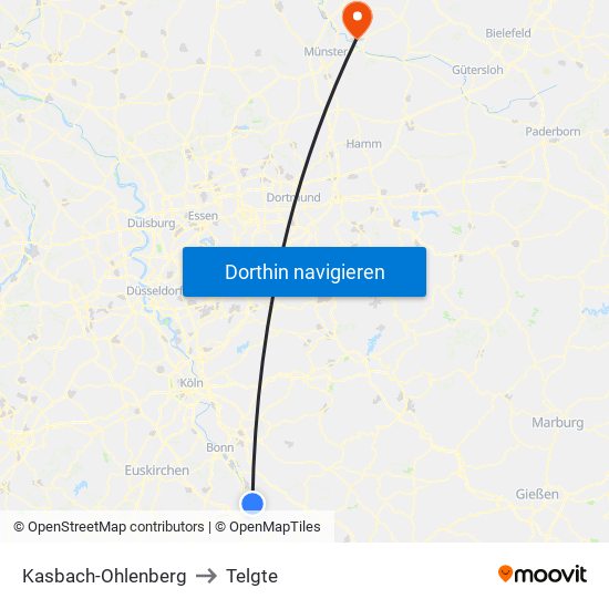 Kasbach-Ohlenberg to Telgte map