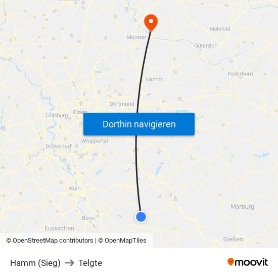 Hamm (Sieg) to Telgte map