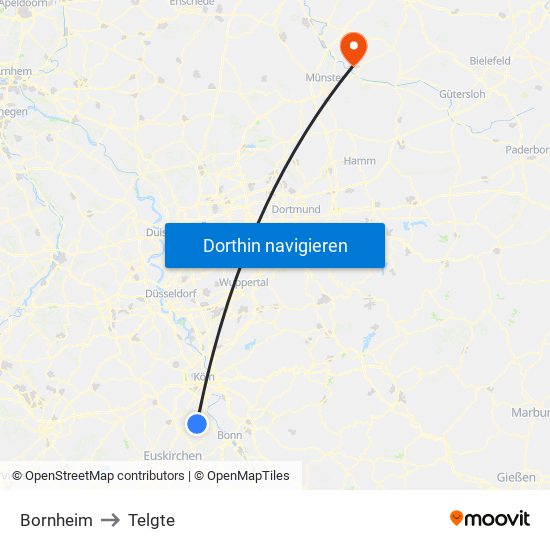 Bornheim to Telgte map