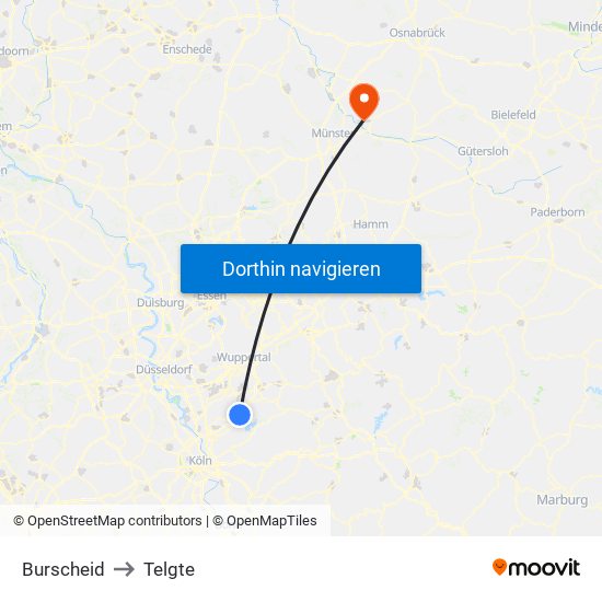 Burscheid to Telgte map