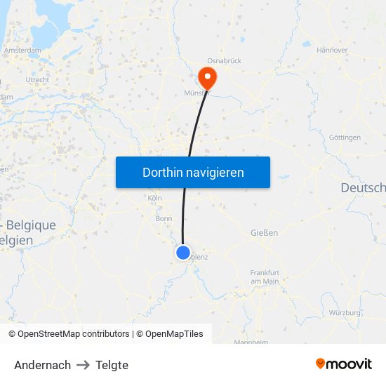 Andernach to Telgte map