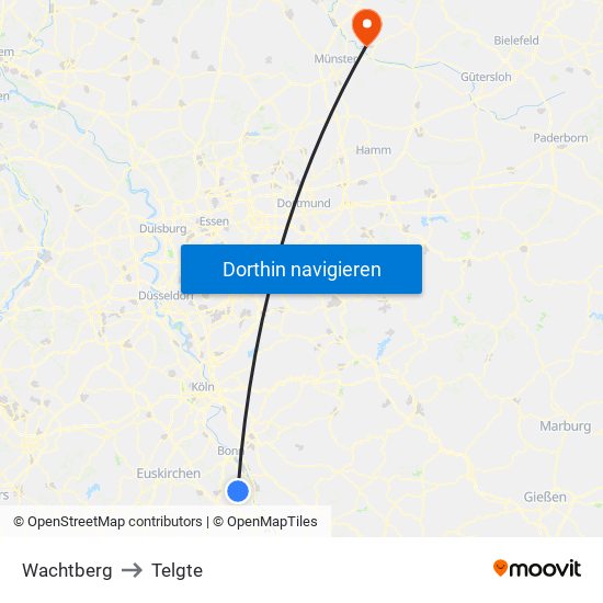 Wachtberg to Telgte map