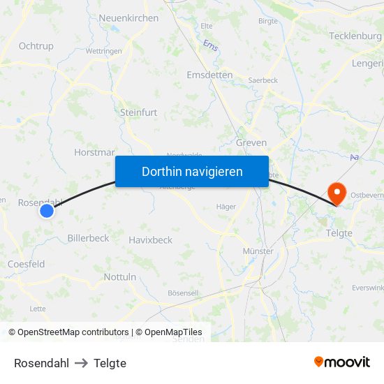 Rosendahl to Telgte map